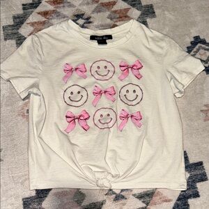 Girls' White and Pink Bow Smiley Tee